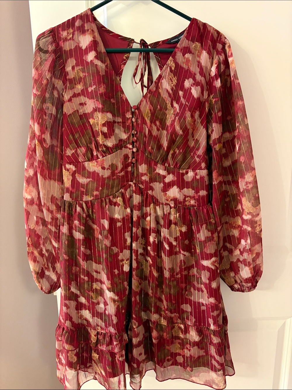 Maggy London Burgundy Pink Floral Tie-Back Mini Dress